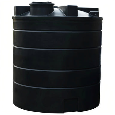 Black 15,000 litre MDPE rainwater harvesting tank for non-potable use, front view, by Ecosure.