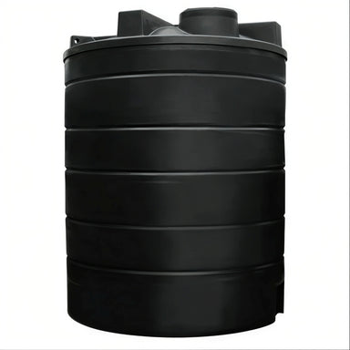 Black 20,000 litre MDPE rainwater harvesting tank for non-potable use, front view, by Ecosure.