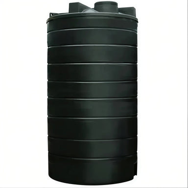 Black 25,000 litre MDPE rainwater harvesting tank for non-potable use, front view, by Ecosure.