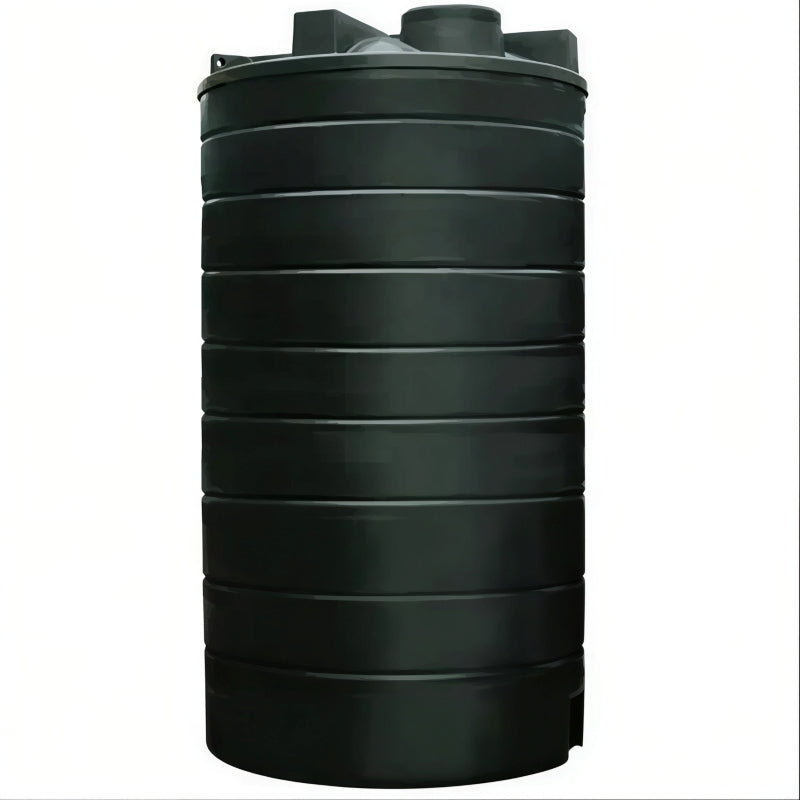 Black 25,000 litre MDPE rainwater harvesting tank for non-potable use, front view, by Ecosure.